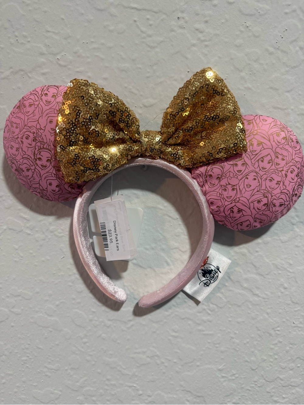 Disney Pink Princess Ear Headband with Gold Sequin Bow